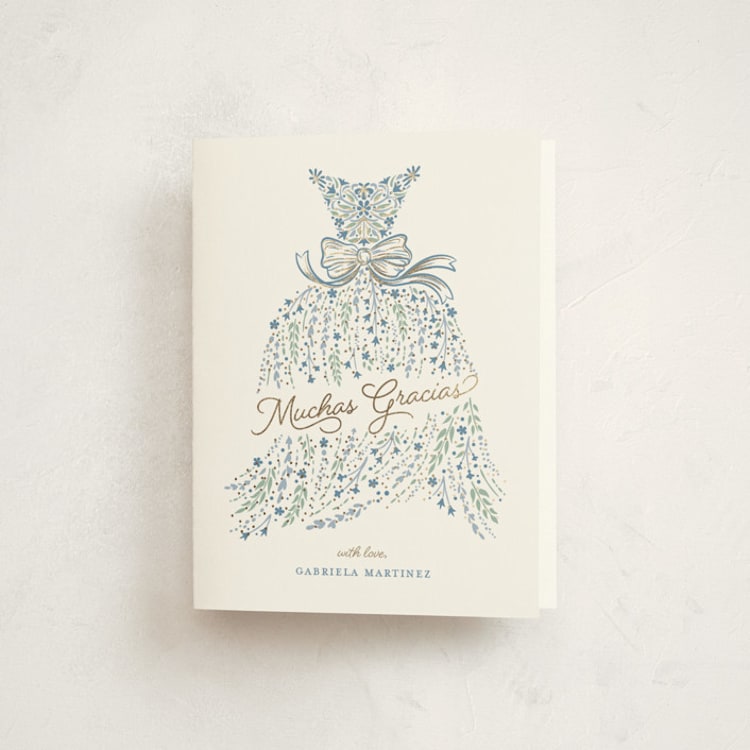 "In the Spotlight" - Foil-Pressed Quinceanera Thank You Cards in Midnight by Paper Sun Studio - Front