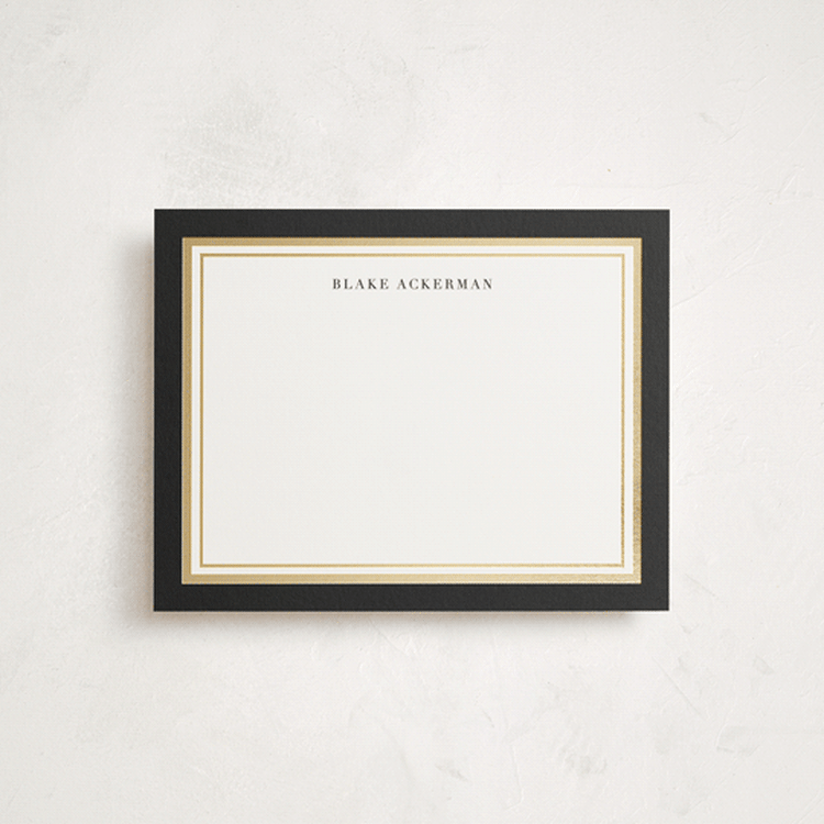 "Gold Notes" - Personalized Stationery Cards in Midnight by Carrie ONeal - Front