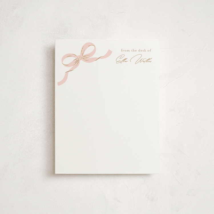 "A Little Bow" - Personalized Stationery Cards in Blush by Paper Raven Co. - Front