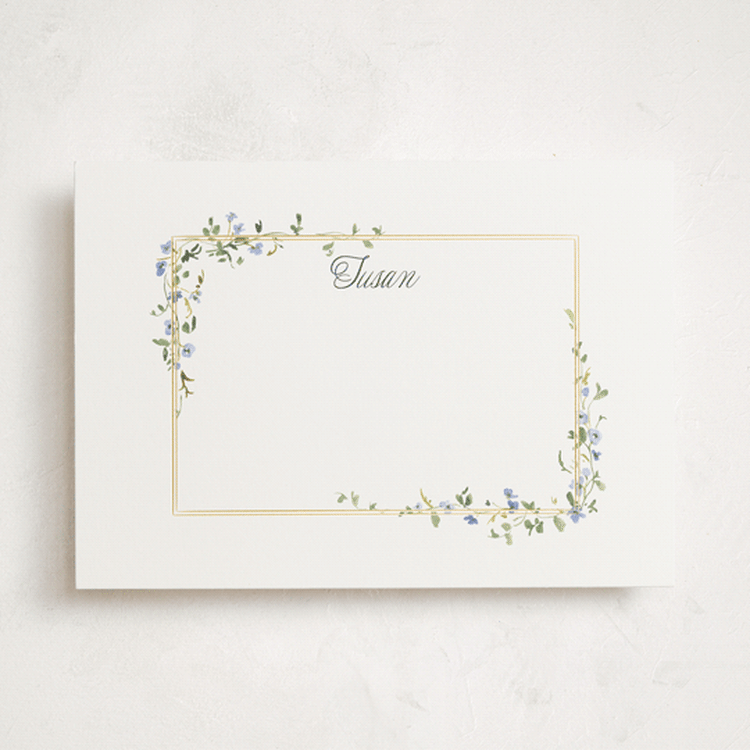 "Flowering Vine" - Personalized Stationery Cards in Bluebell by Everett Paper Goods - Front