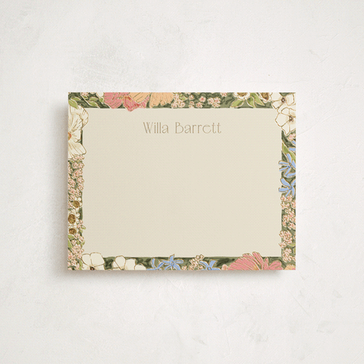 "In The Garden" - Personalized Stationery Cards in Sherbet by Leah Bisch - Front