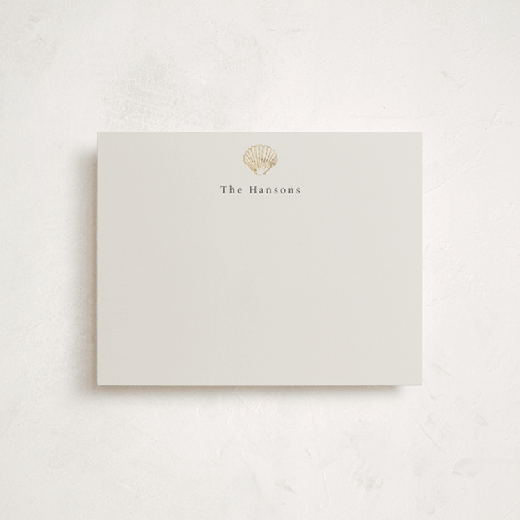 "Simple Seashell" - Personalized Stationery Cards in Sand by Hannah Bowman - Front