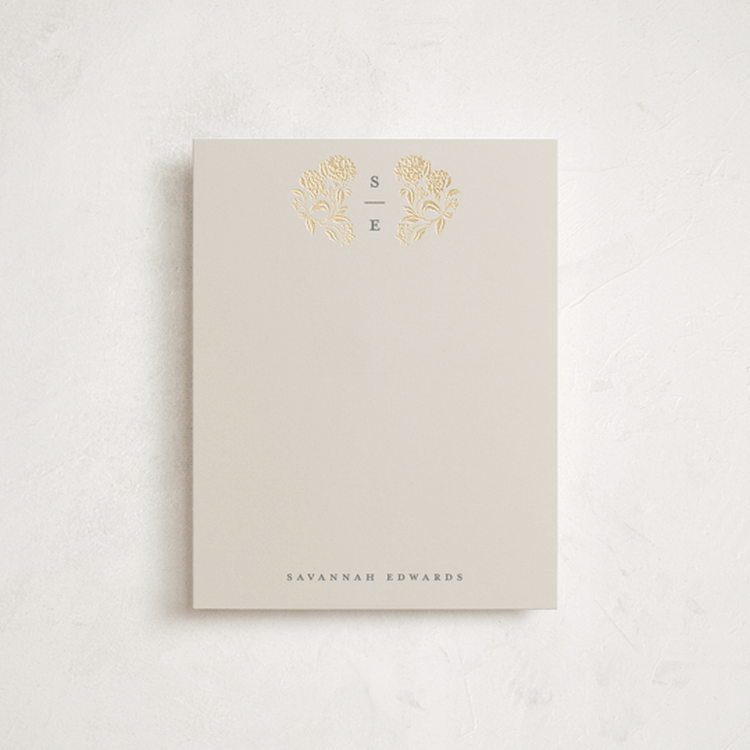 "Shimmering Hydrangeas Monogram" - Personalized Stationery Cards in Tea Time by Susan Zinader - Front