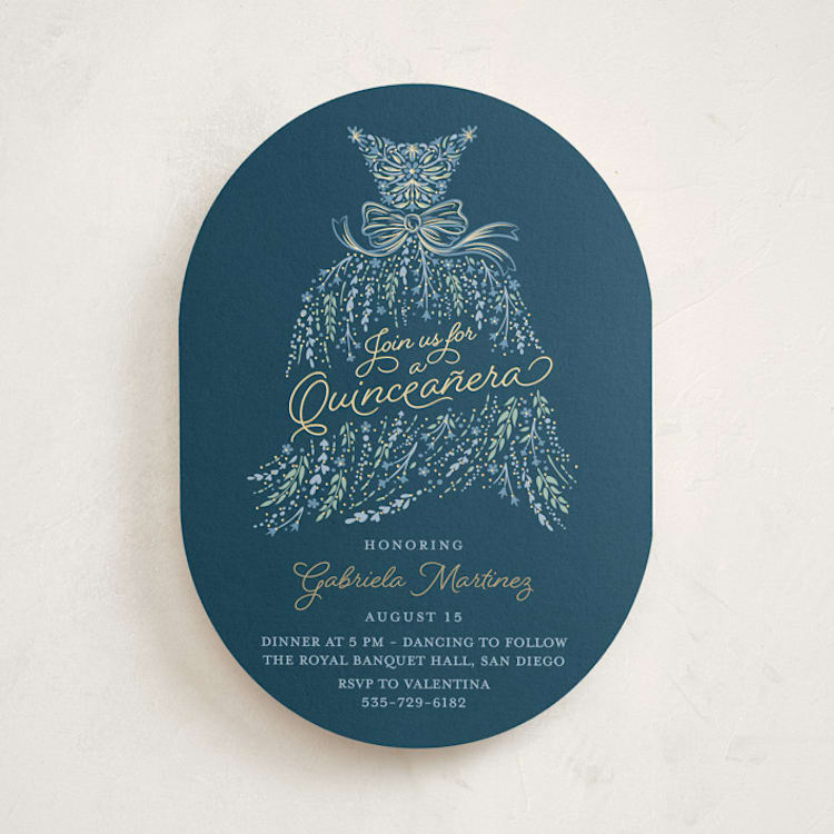 "In the Spotlight" - Foil-Pressed Quinceanera Invitations in Midnight by Paper Sun Studio - Front