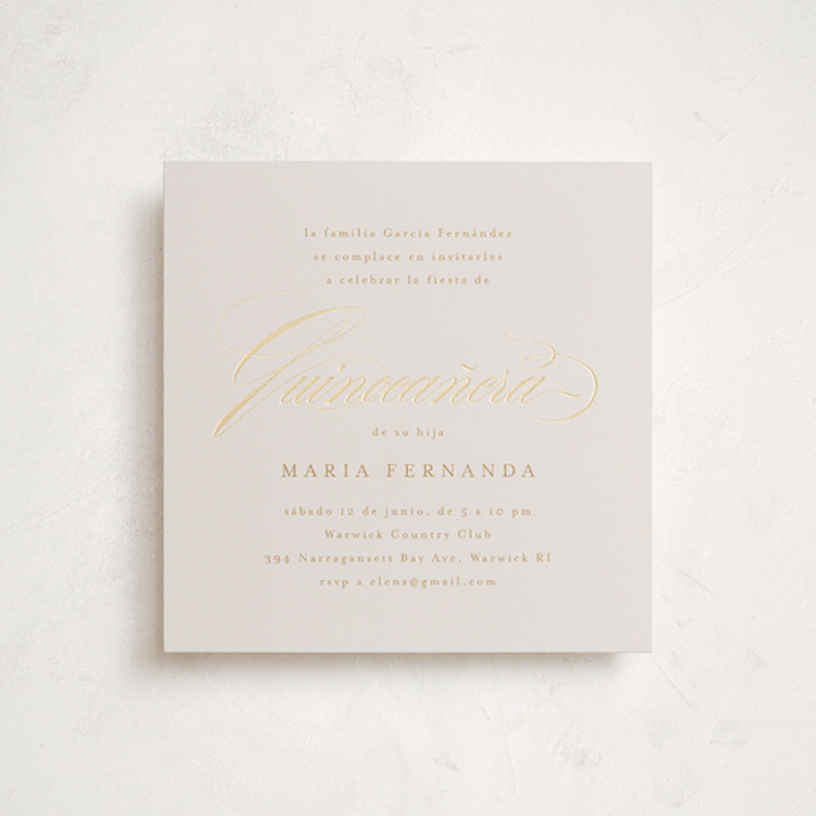 "Gilded" - Foil-Pressed Quinceanera Invitations in Cream by Tamara Hilje - Front