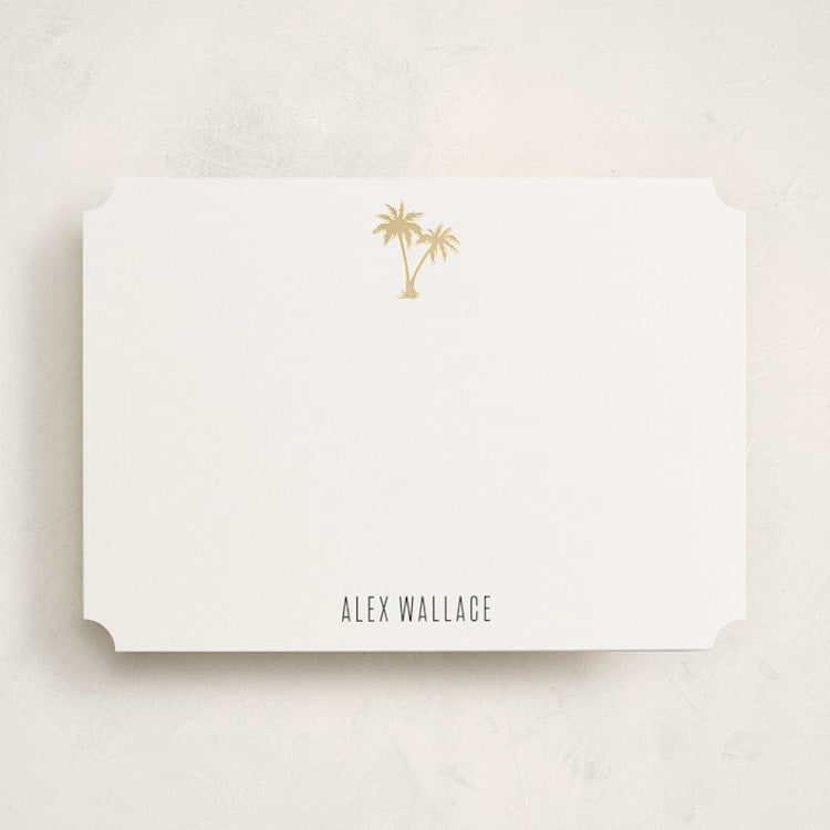 "Gilded Palm Tree" - Personalized Stationery Cards in Cotton by carla san roman - Front