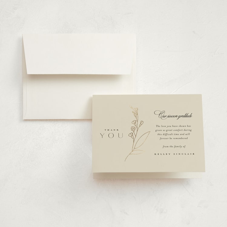 "A Life Remembered" - Foil-Pressed Memorial Thank You Cards in Vanilla by Joyce Pinheiro - Front