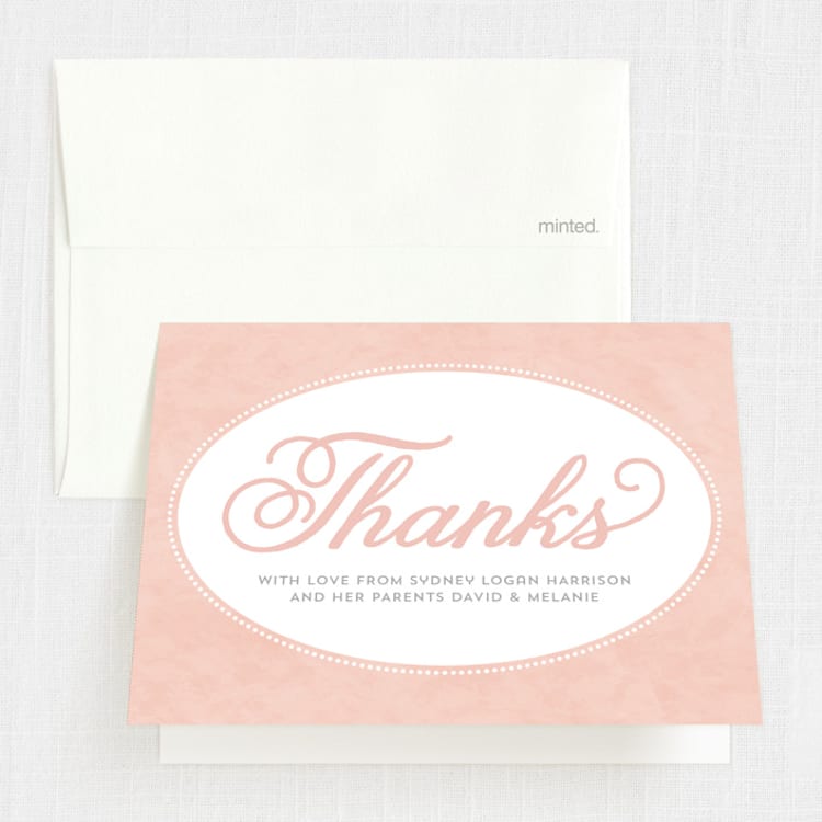 "Sweet Tradition" - First Holy Communion Thank You Cards in Pink Blossom by Sarah DeWitt - Front