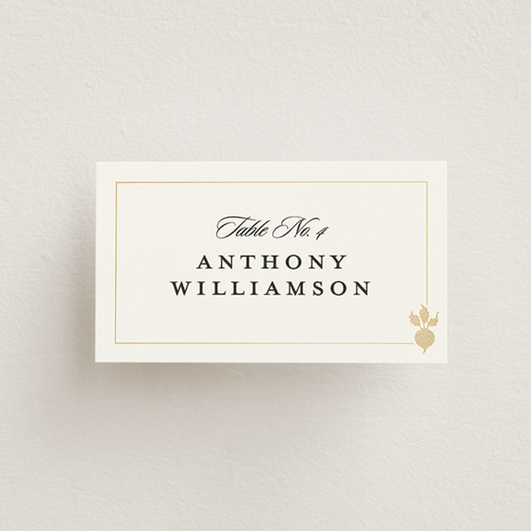 "Foil Meal Silhouettes" - Foil-Pressed Place Cards - Vegetarian in Vanilla by Stacy Maalouf - Front