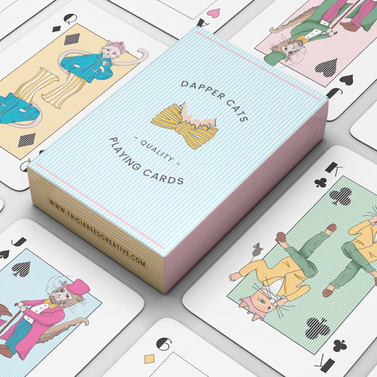 "Dapper Cats Playing Cards, Poker-Sized Playing Card Deck" - Games in blue by Tricia Rider