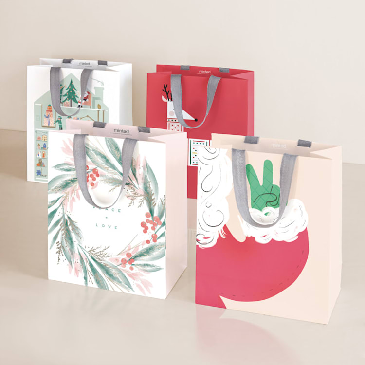 "Merrymakers" - Gift Bag Collection in Candy Cane by Multiple Artists - Set of 4 designs