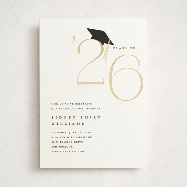 "Cap and year" - Graduation Party Invitations in Cotton by Stacey Meacham - Front