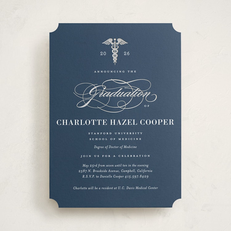 "Medical Degree" - Graduation Party Invitations in Navy by Jill Means - Front