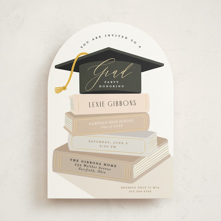 "Book Stack" - Graduation Party Invitations in Ash by Susan Zinader - Front