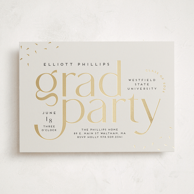 "Party Type" - Graduation Party Invitations in Oyster by Nicole Senecal - Front