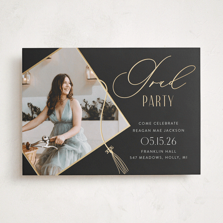 "Grad Party Sleek" - Graduation Party Invitations in Noir by Ilze Lucero - Front