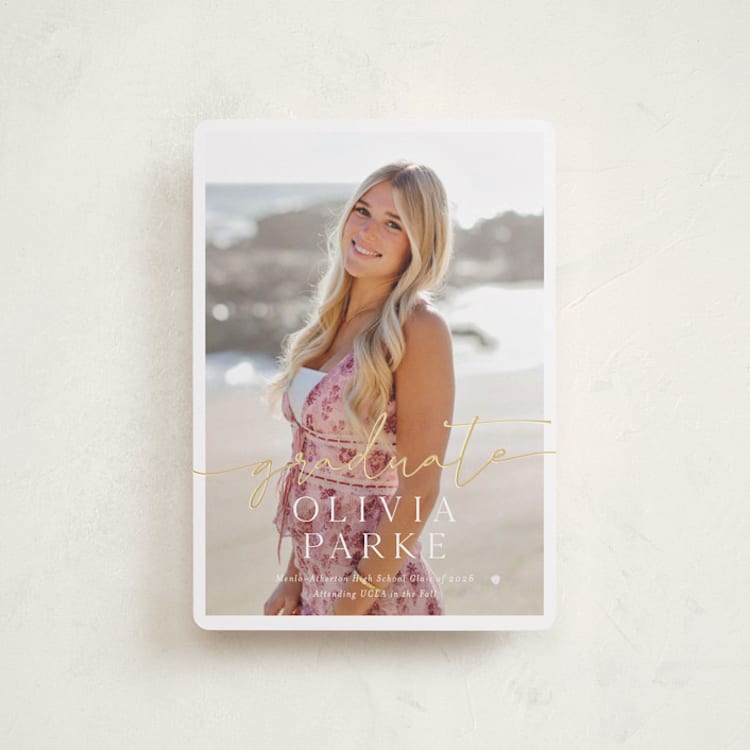 "Graduate Script" - Graduation Announcements in Snow by Sarah Curry - Front