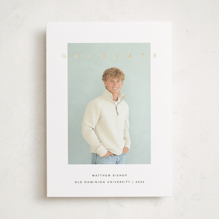 "Streamlined" - Graduation Announcements in Snow by Brandy Folse - Front