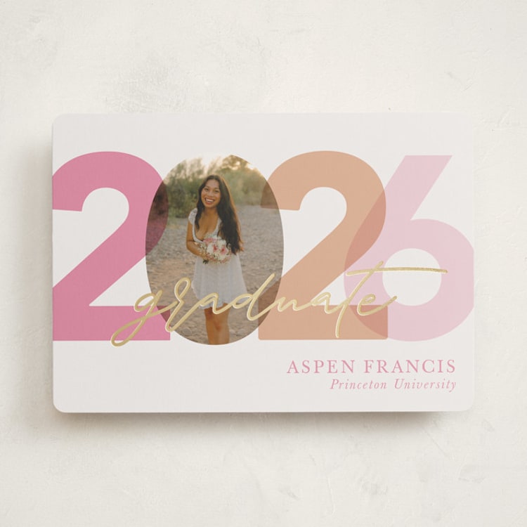 "BLOCK PRINT" - Graduation Announcements in Blush by Carolyn Hunt - Front