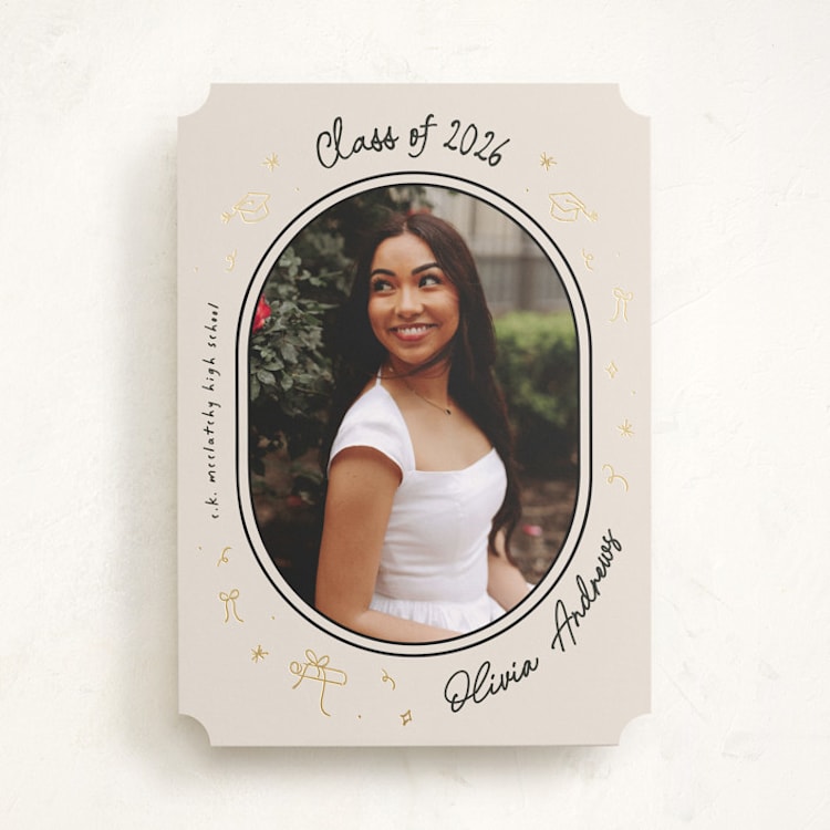 "Illustrated Grad" - Graduation Announcements in Onyx by Ashley Iwafuchi - Front