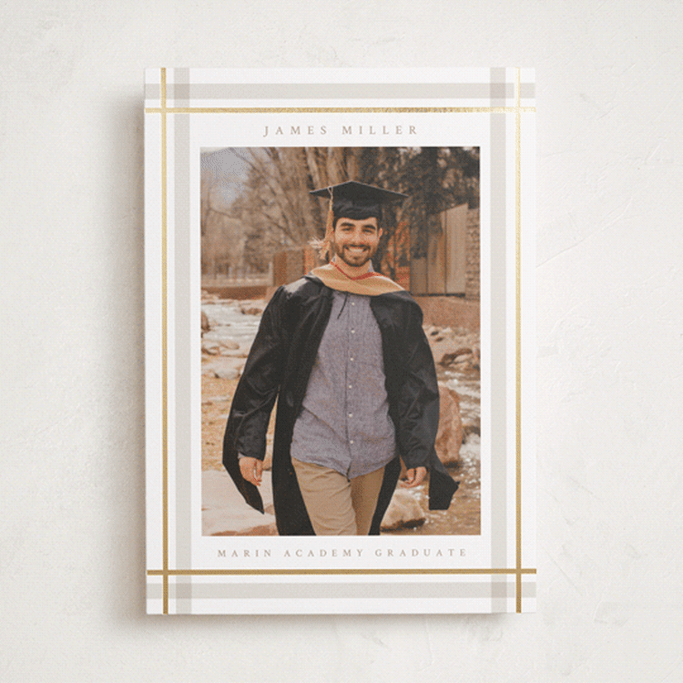"Traditional Plaid" - Graduation Announcements in Tan by Ashley Presutti Beasley - Front