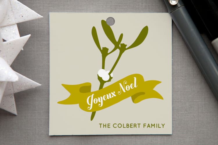 "Joyeux Misletoe" - Gift Tags in Mustard by Blixa 6 Studios - Front