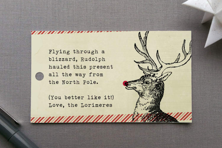 "Rudolph" - Gift Tags in Crimson by Ann Gardner - Front