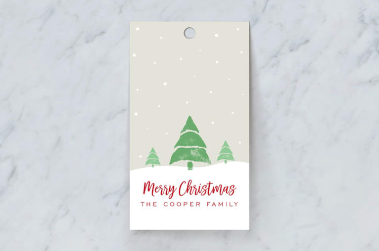 "Pines in the snow" - Gift Tags in Linen by Jen Tips - Front