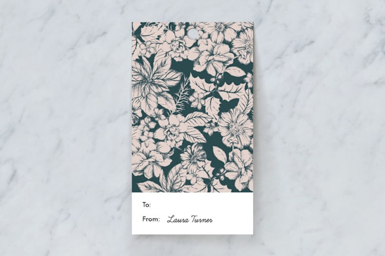 "Holiday Flowers" - Gift Tags in Dark Turquoise by Susanna Nousiainen - Front