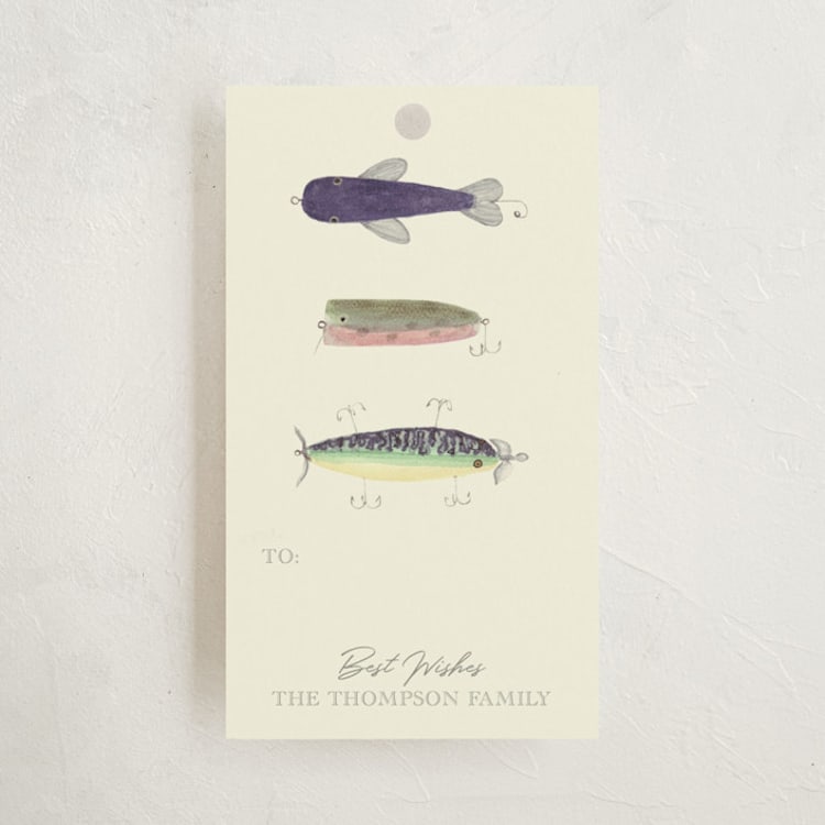 "Vintage Fishing Lures" - Gift Tags in Ecru by Jessie Burch - Front