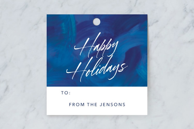 "Blue Painted Brushstrokes" - Gift Tags in Blueberry by Noonday Design - Front