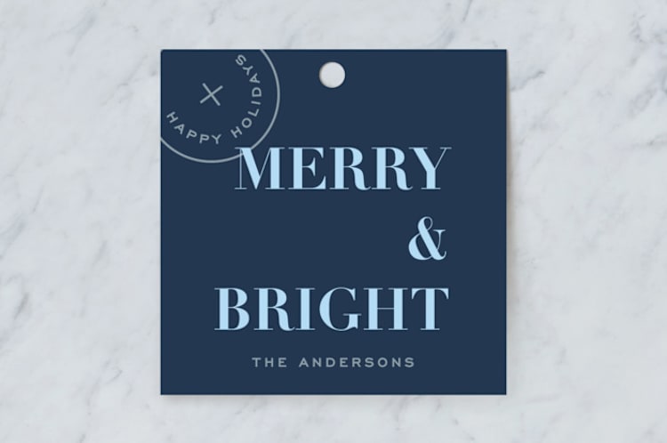 "Holiday Seal" - Gift Tags in Denim by Joyce Pinheiro - Front