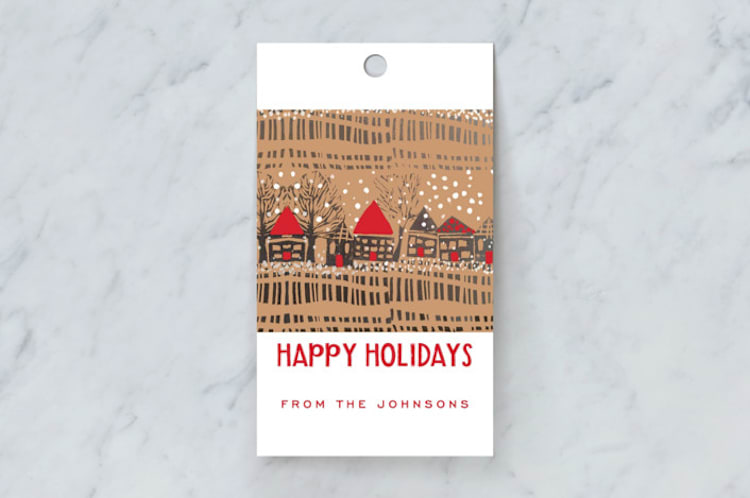"Snowy Village" - Gift Tags in Firetruck by Deborah Velasquez - Front
