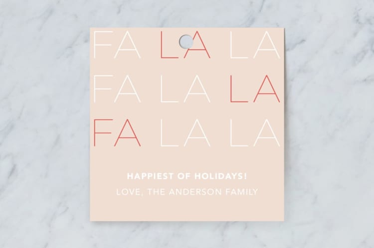 "Fa la la la la" - Gift Tags in Coral by Joyce Pinheiro - Front