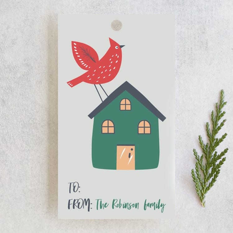 "Bird, house and tree" - Gift Tags in Pine by Tatjana Koraksic - Front