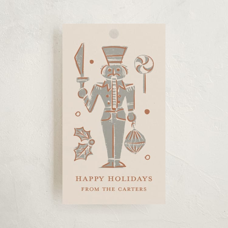 "Linocut Nutcracker" - Gift Tags in Tinsel by Teju Reval - Front