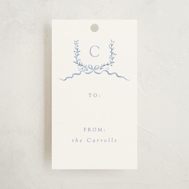 "Festive Monogram" - Gift Tags in Frost by Corinne Malesic - Front