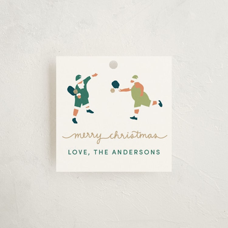 "Pickleball Santa" - Gift Tags in Aqua by tara berg - Front