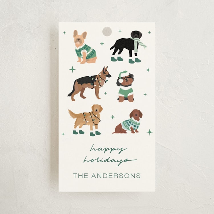 "Holiday Dogs" - Gift Tags in Sage by tara berg - Front