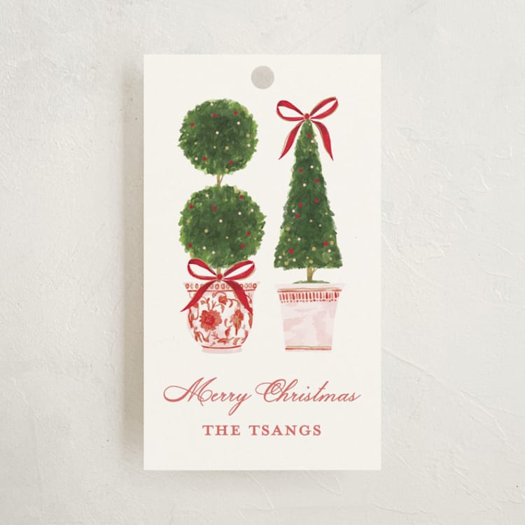 "Festive Topiaries" - Gift Tags in Berry by Susan Zinader - Front