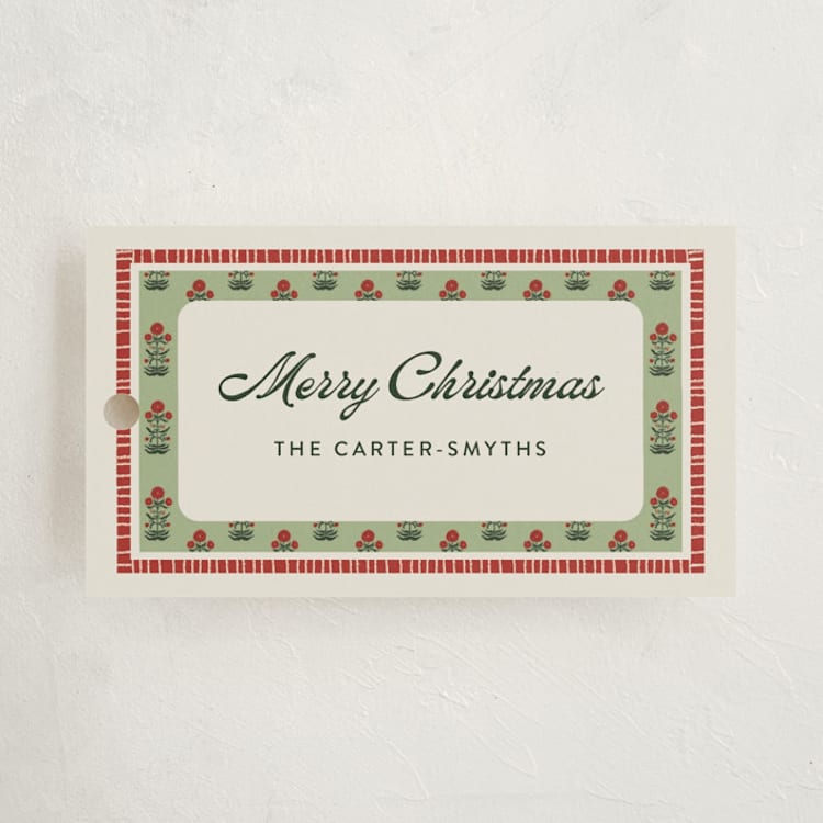 "Blockprint" - Gift Tags in Sage by Lottie Aldarwish - Front