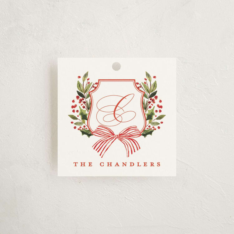"Classic Merry Crest" - Gift Tags in Holly Berry by Brooke Chandler - Front