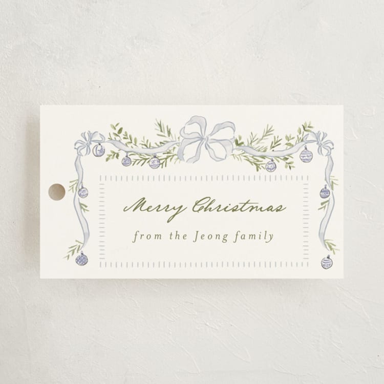 "Drape Ribbon" - Gift Tags in Icy Blue by Everett Paper Goods - Front