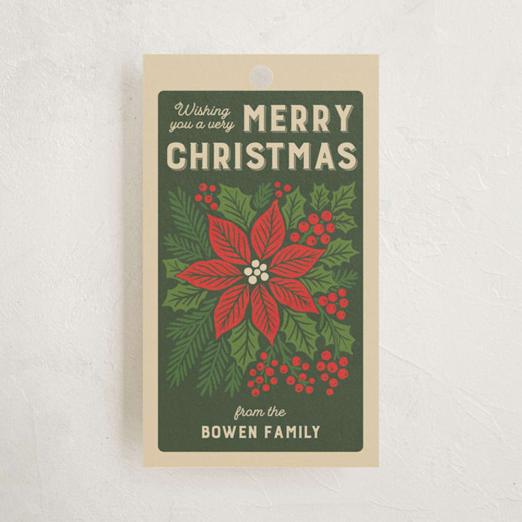 "Poinsettia Seeds" - Gift Tags in Evergreen by 2birdstone - Front