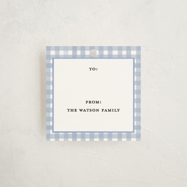 "Classic Gingham" - Gift Tags in Pond by Creo Study - Front