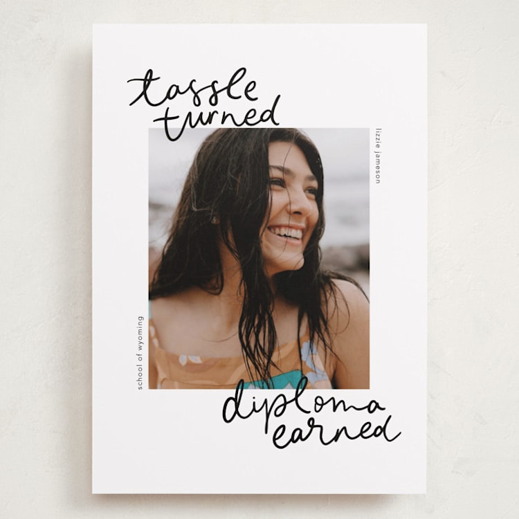 "Tassel turned, diploma earned" - Graduation Announcements in Noir by Abbigail Lim - Front