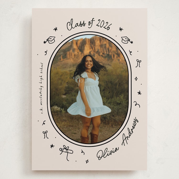"Illustrated Grad" - Graduation Announcements in Onyx by Ashley Iwafuchi - Front