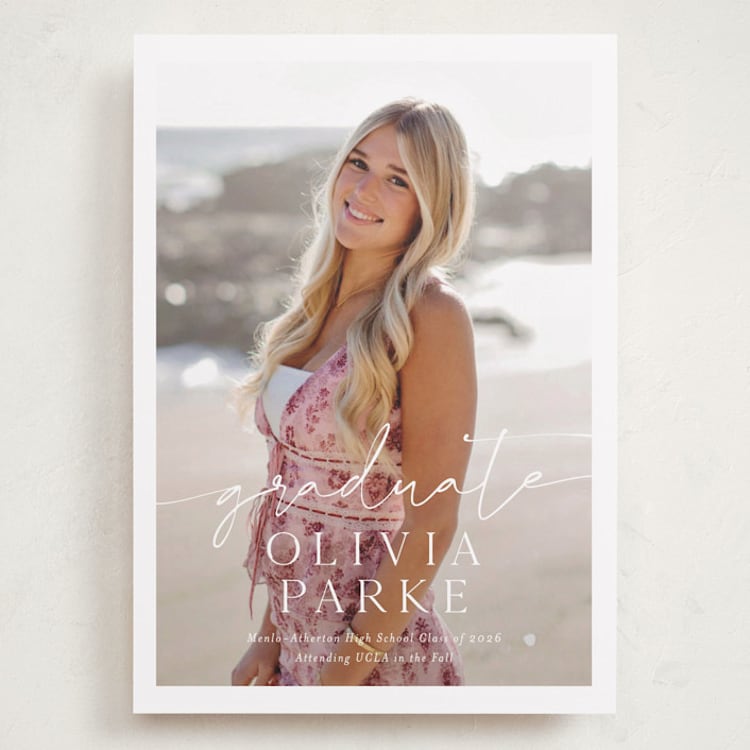 "Graduate Script" - Graduation Announcements in Snow by Sarah Curry - Front