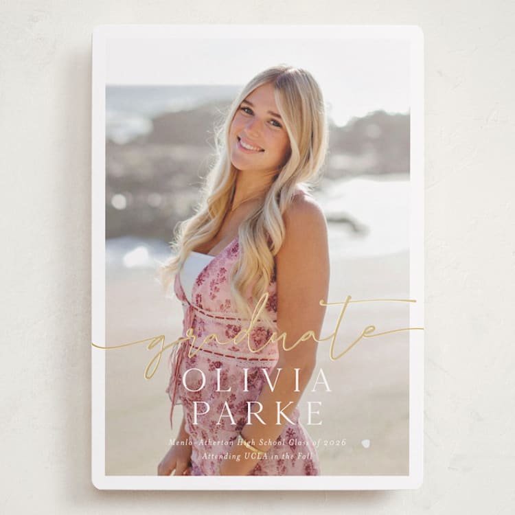 "Graduate Script" - Graduation Announcements in Snow by Sarah Curry - Front