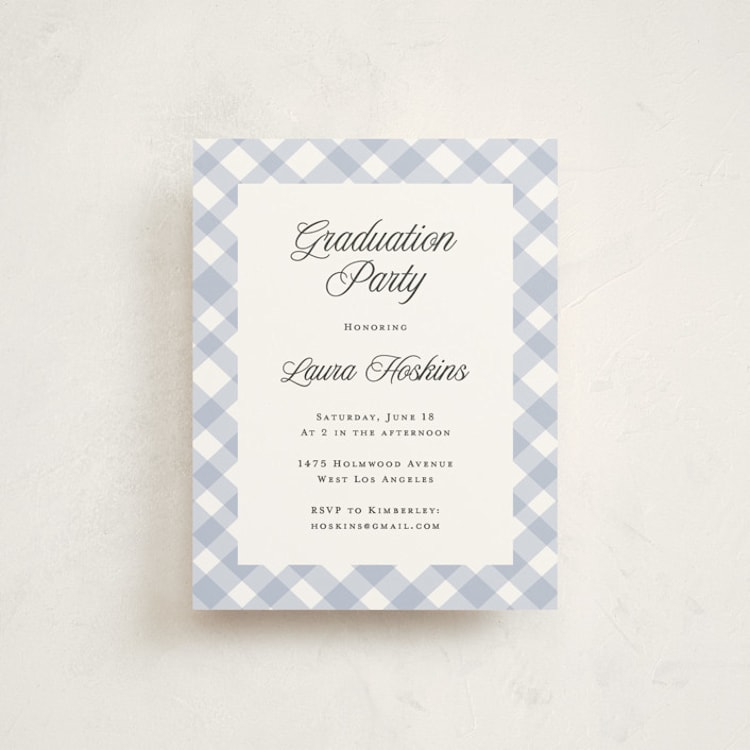 "Gingham" - Graduation Insert Cards in Powder by Kampai Designs - Front